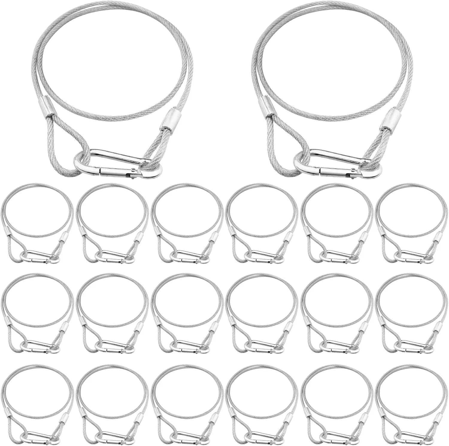32'' Safety Cables 20 Pack, Czgor Stainless Steel Safety Cables with Carabiner Lock Lighting Fall Prevention Security Cable Safety Rope for DJ Stage Lighting Bicycle Luggage Lock 110lb Load Capacity