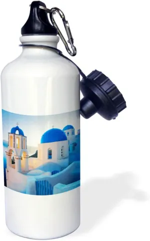 3dRose "Greek Church Domes" Sports Water Bottle, 21 oz, White