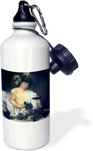 3dRose "The Young Bacchus by Caravaggio" Sports Water Bottle, 21 oz, White
