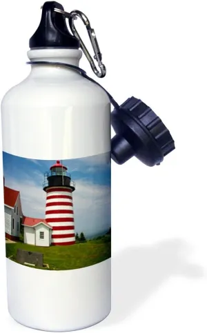 3dRose "West Quoddy Head Lighthouse State Park, Maine US20 CHA0034 Chuck Haney" Sports Water Bottle, 21 oz, White