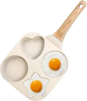 4-Cup Egg Frying Pan, Breakfast Frying Pan for Cooking Eggs, Burger or Bacon, Heart Shaped Egg Frying Pan with Anti-scald Handle, Suitable for Gas Stove & Induction Compatible (White)
