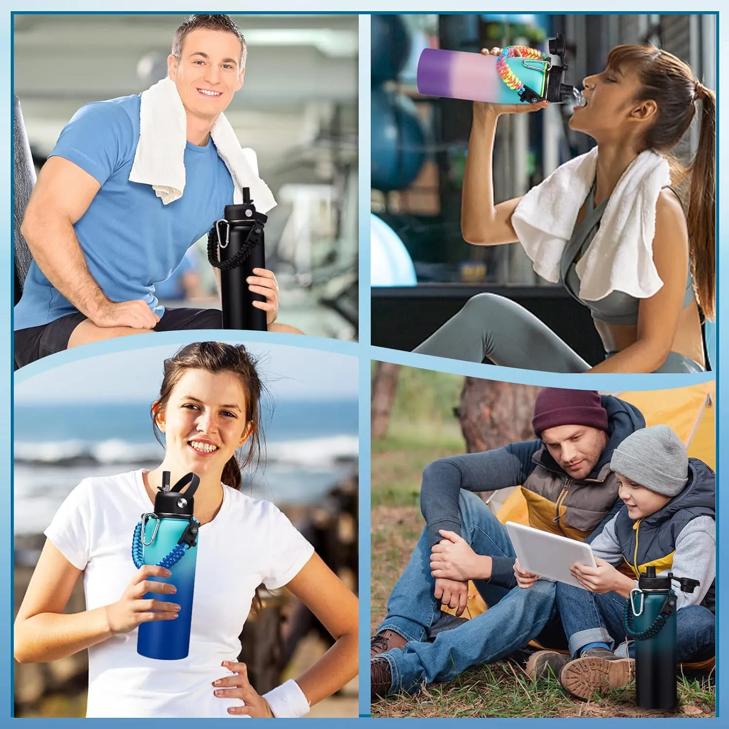 40OZ Vacuum Insulated Water Bottle - Keep Cold 48H Hot 24H, Combo Straw & Spout Lids, Survival Paracord Handle, Bottle Carrier Bag w/ Strap, Protective Cup Mat, Stainless Steel Waterbottle Flask Jug