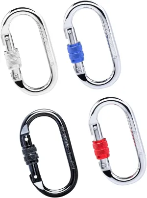 4Pack Climbing Carabiner Clips Heavy Duty Carabiner Clip 25 kN 5512 LB Oval Locking Carabiner, O Shaped Twist Lock Carabiner Clip Multipurpose Hook for Rigging, Ropes, Hammocks, Camping