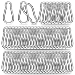 50PCS M5 Spring Snap Hook Carabiner, Heavy Duty Galvanized Steel Carabiner Clip, 200LBS Holding Capacity Spring Clips for Hammock Swing Outdoor Travel
