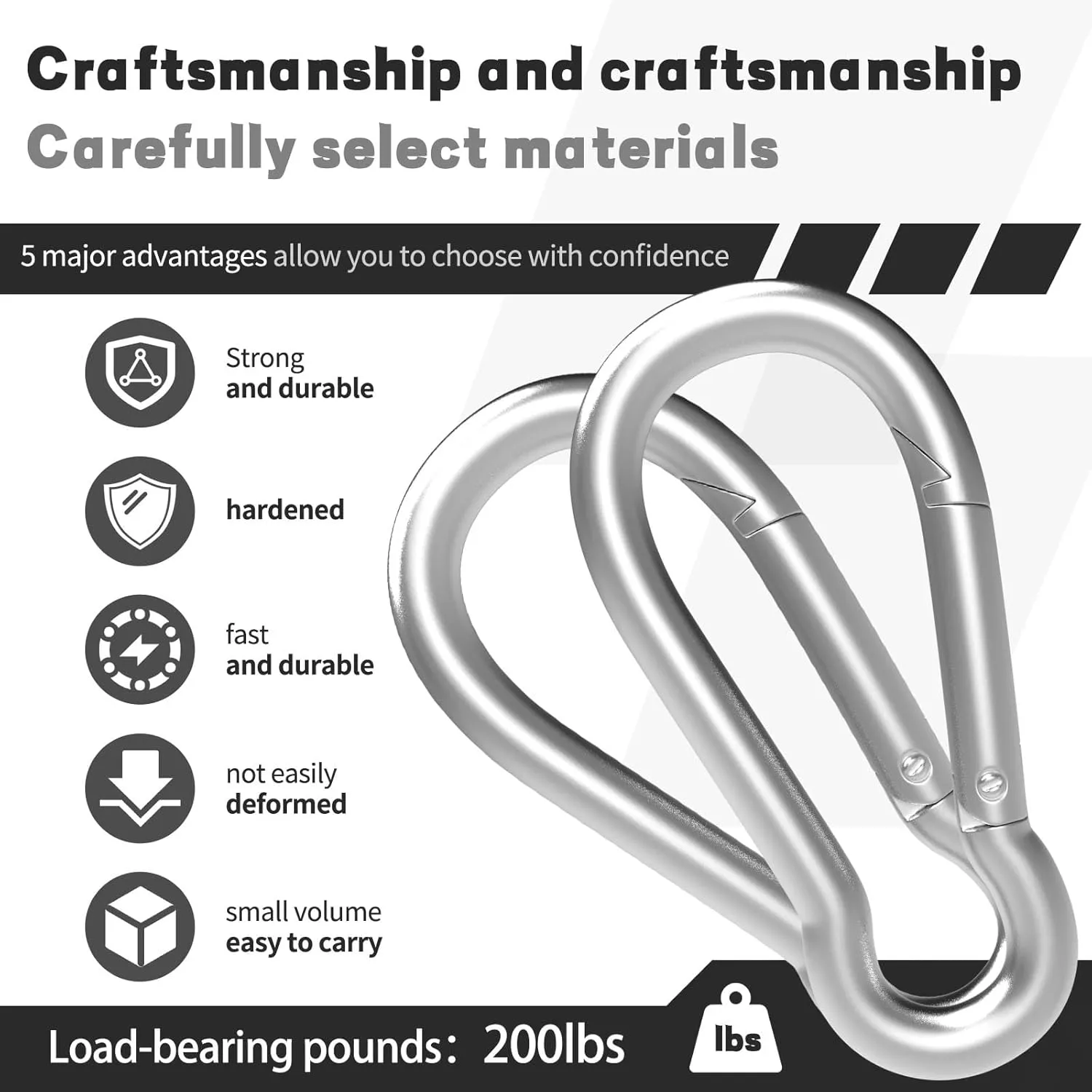 50PCS M5 Spring Snap Hook Carabiner, Heavy Duty Galvanized Steel Carabiner Clip, 200LBS Holding Capacity Spring Clips for Hammock Swing Outdoor Travel