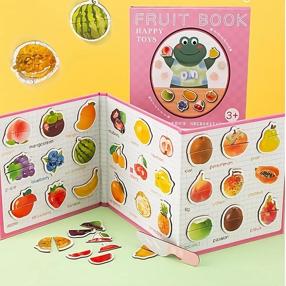 54 Pcs-Fruit Magnetic Puzzles Book,Magnets Puzzle for Toddlers 1-3, Preschool Learning Activities,Fridge Magnet for Kids,Travel Puzzles for Kids Ages 3 4 5 6 Year Old-Car Airplane Road Trip(Fruit)