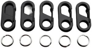 5pc Stainless Steel Carabiner Key Chain Clip Snap Hook Quickdraw Keyring Black, Small