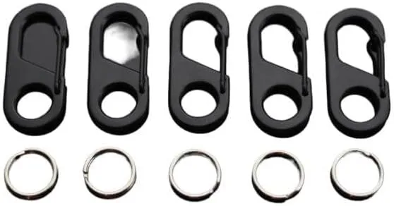 5pc Stainless Steel Carabiner Key Chain Clip Snap Hook Quickdraw Keyring Black, Small