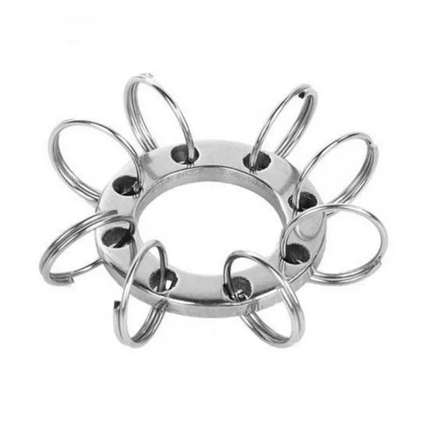 5pcs Outdoor Round Stainless Steel Expanding Keychains with 8-Keyring Silver