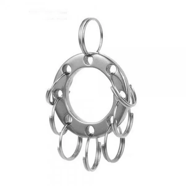 5pcs Outdoor Round Stainless Steel Expanding Keychains with 8-Keyring Silver