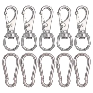 5pcs Stainless Steel Swivel Eye Snap Hook Flag Pole Clips,with 5pcs Snap Hook Carabiner Diving Clips Spring Hooks for Bird Feeders, Pet Chains, Dog Tie-Out Cable, Keychains and More
