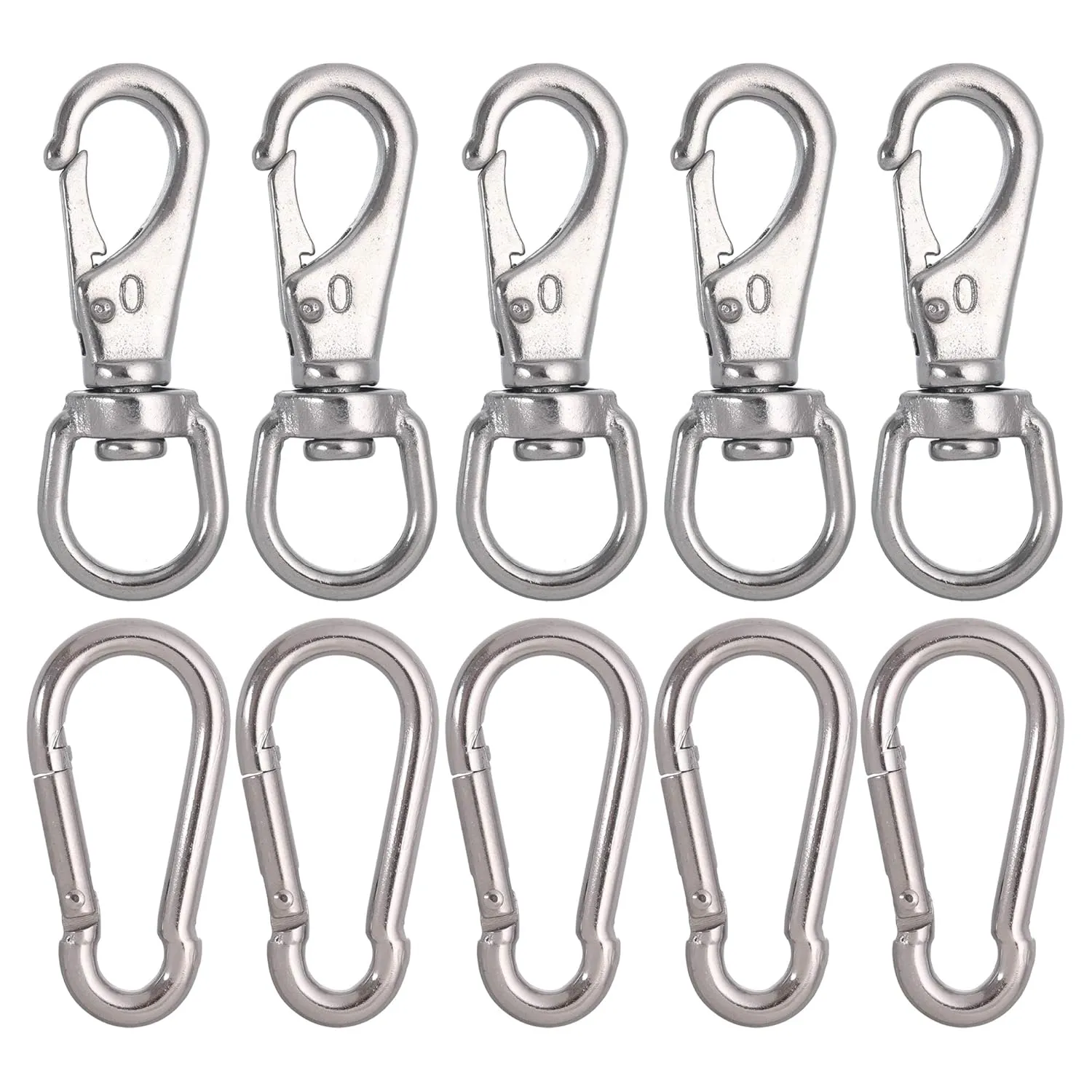 5pcs Stainless Steel Swivel Eye Snap Hook Flag Pole Clips,with 5pcs Snap Hook Carabiner Diving Clips Spring Hooks for Bird Feeders, Pet Chains, Dog Tie-Out Cable, Keychains and More