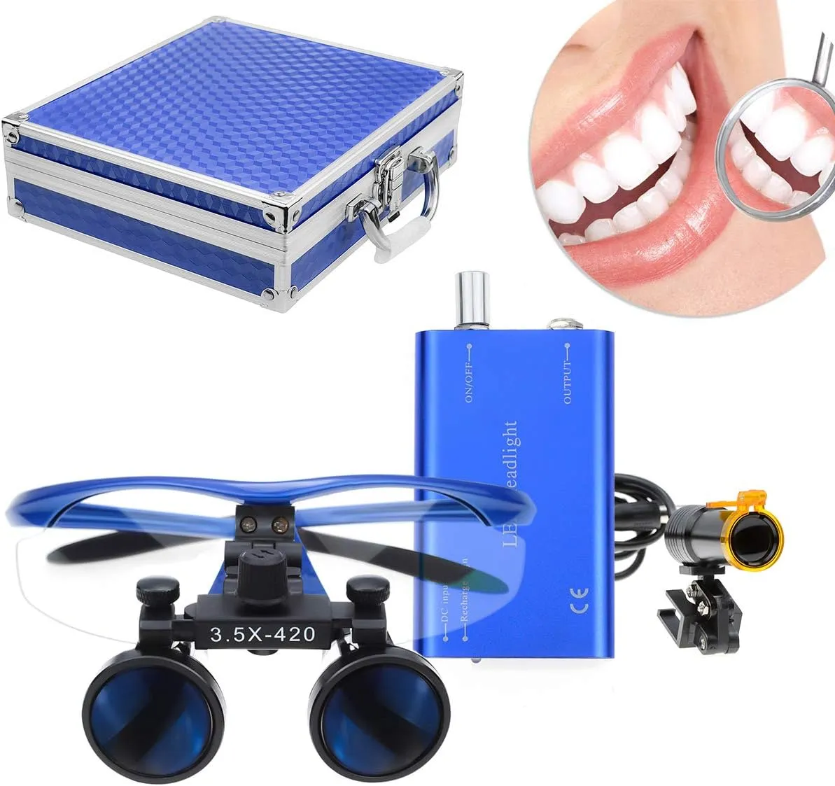 5W With Clip Headlamp for 3.5X 420MM Binocular Loupe Aluminum Box DY-007 (Blue)