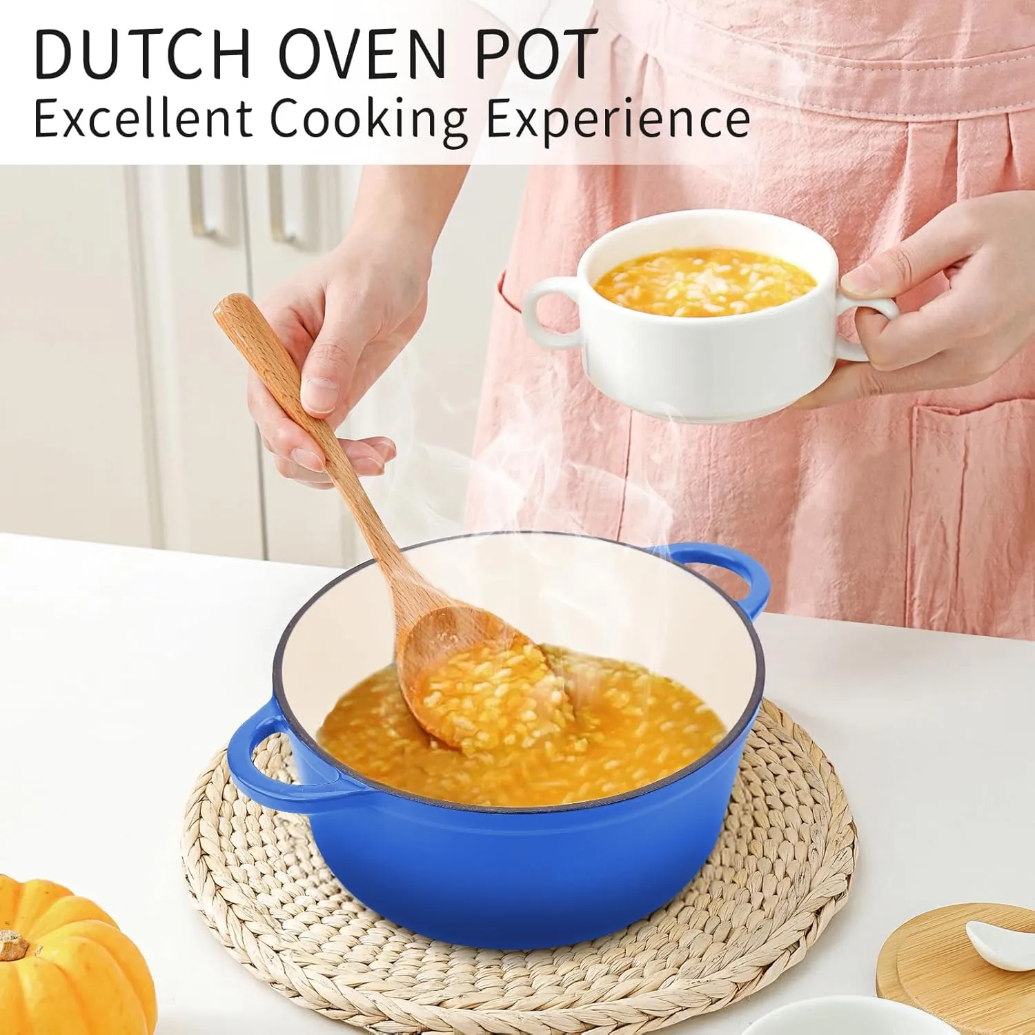 6 Quart Enameled Cast Iron Dutch Oven Pot with Lid and Silicone Accessories, Oven Safe up to 500°F or on Stovetop, Non-stick Dutch Oven for Bread Baking, Cooking, Dual Handles Cookware, Blue