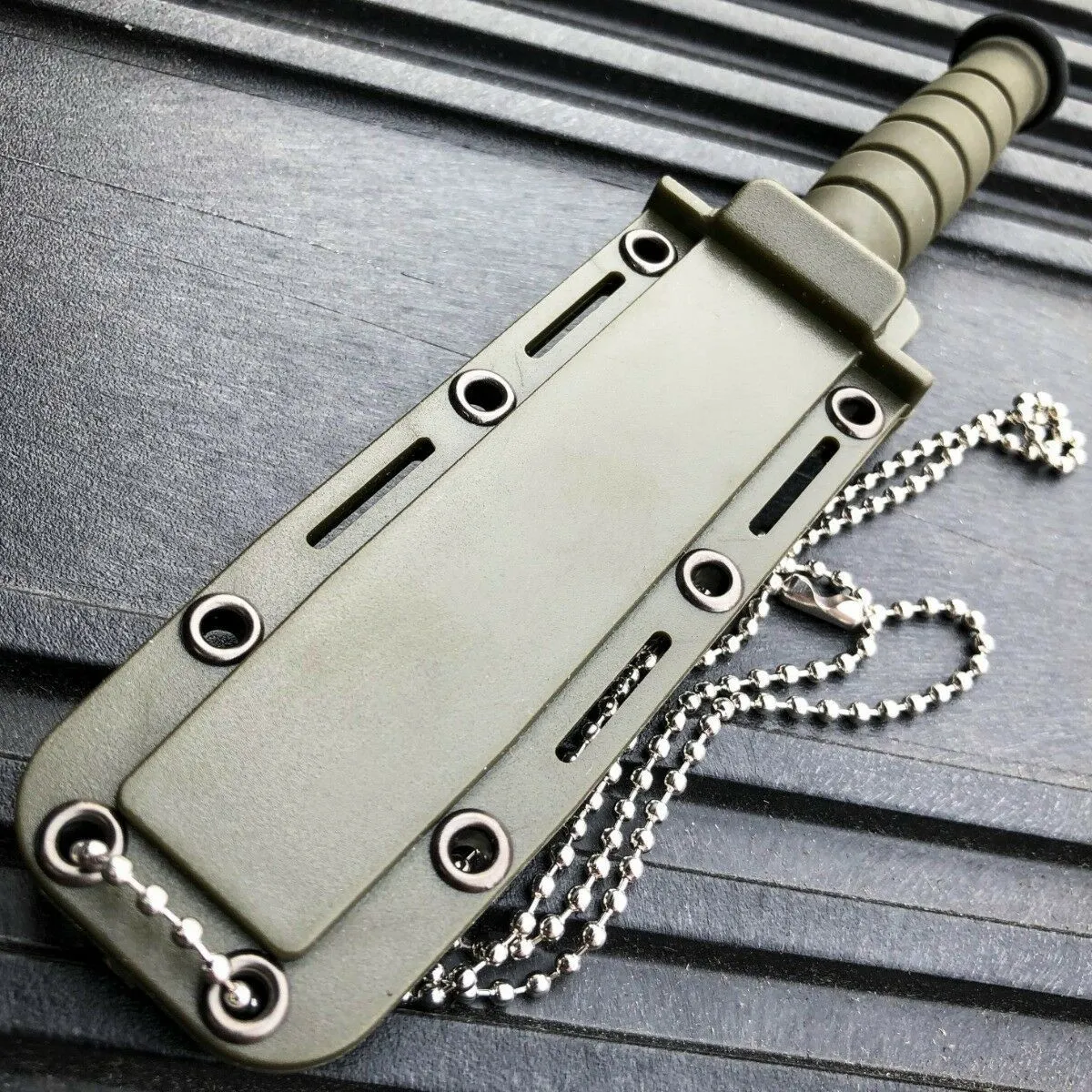 6" Military Tactical Kabai Combat FIXED BLADE Survival Neck Knife w Chain Sheath
