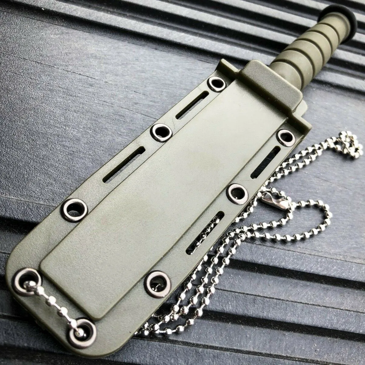 6" Military Tactical Kabai Combat FIXED BLADE Survival Neck Knife w Chain Sheath