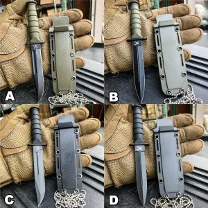 6" Military Tactical Kabai Combat FIXED BLADE Survival Neck Knife w Chain Sheath