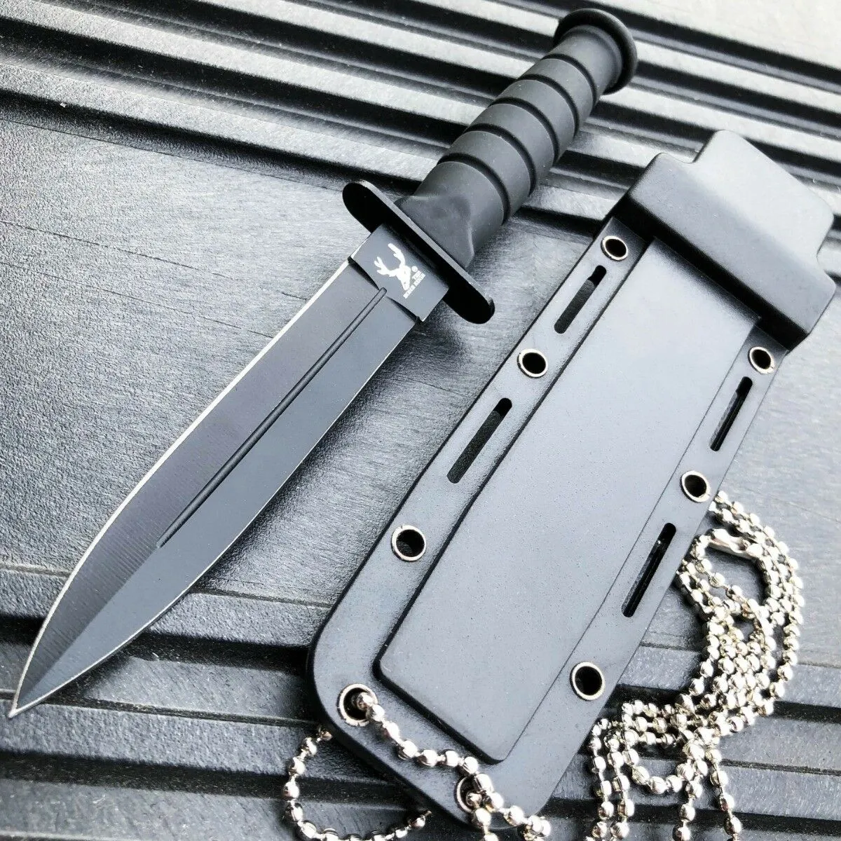 6" Military Tactical Kabai Combat FIXED BLADE Survival Neck Knife w Chain Sheath