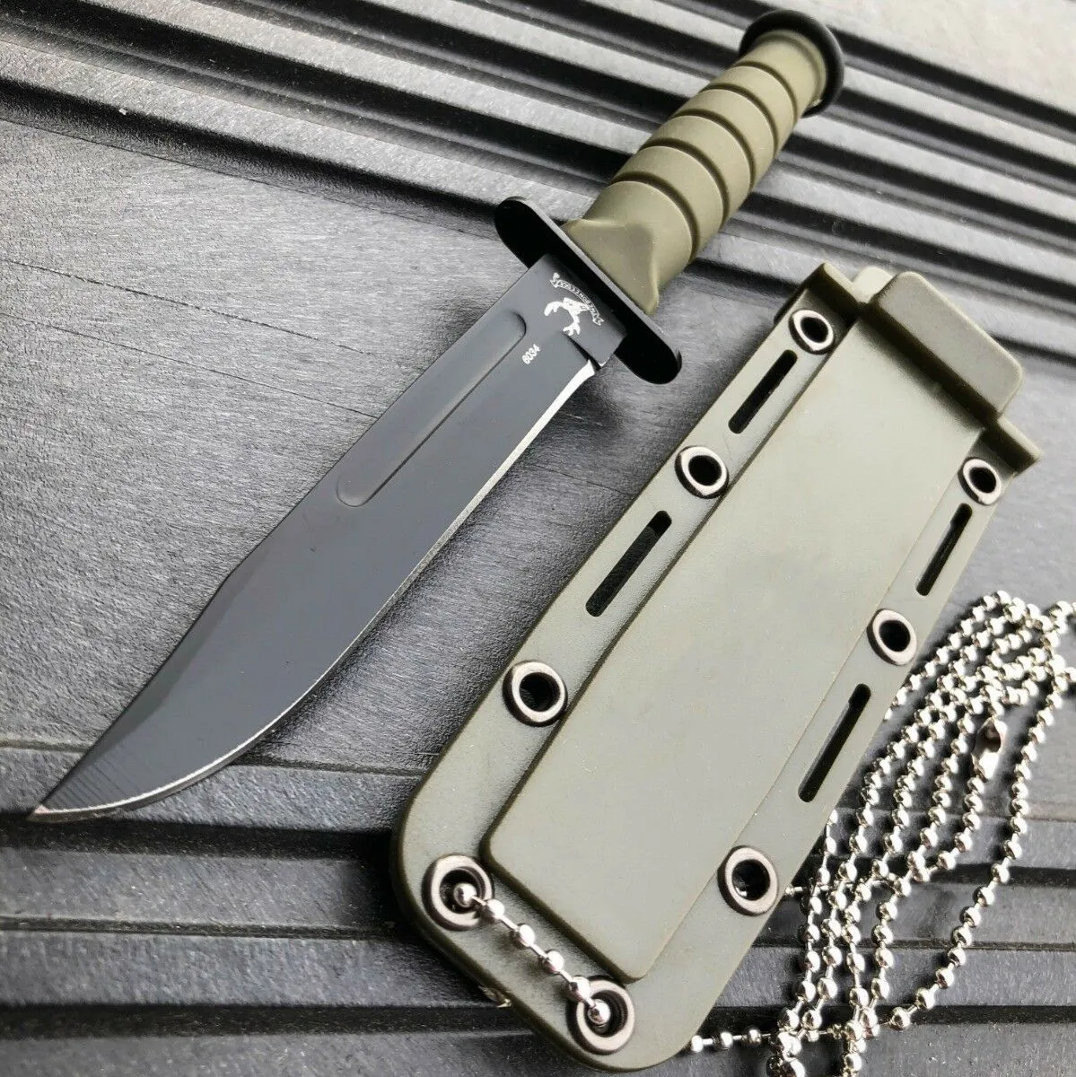 6" Military Tactical Kabai Combat FIXED BLADE Survival Neck Knife w Chain Sheath