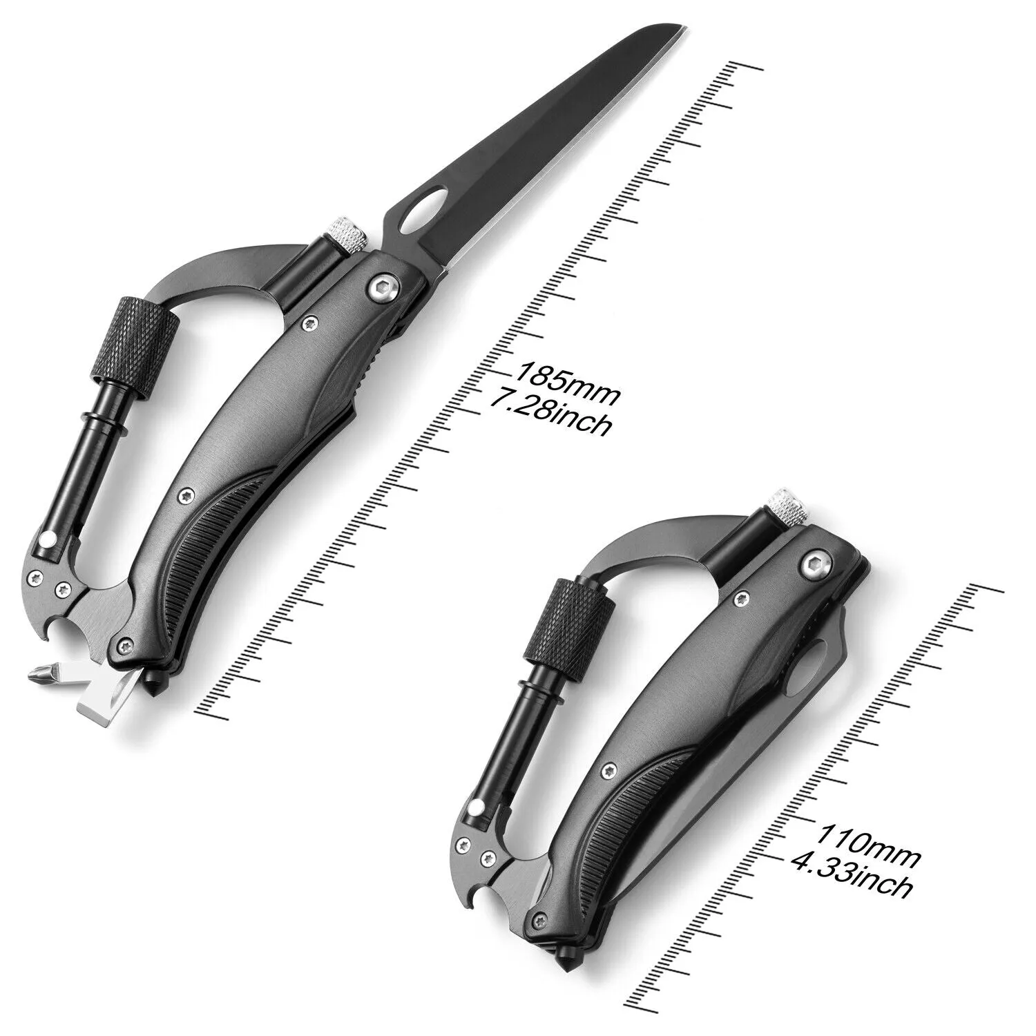 7 in 1 Aluminum Pocket Multitool Carabiner Knife with LED Flashlight&Screwdriver