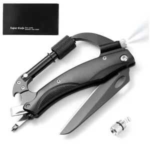 7 in 1 Aluminum Pocket Multitool Carabiner Knife with LED Flashlight&Screwdriver