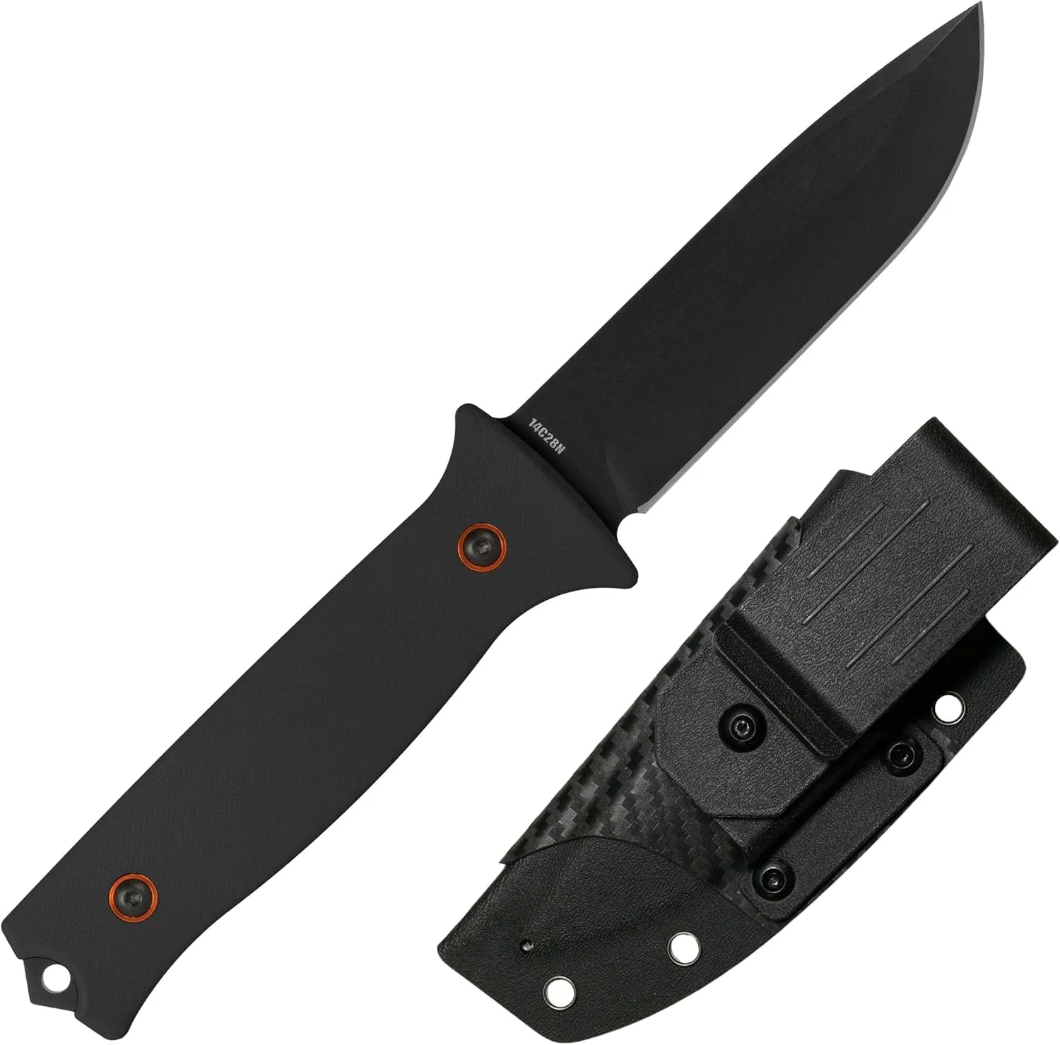 704 Gear Baron Fixed Blade Knife | 4.5 inch 14C28N Steel Full Tang Blade, Textured G10 Handle, and Kydex Sheath with Carrying Clip | Black