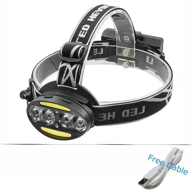 8 LED Headlight USB Rechargeable Headlamp 4* XM-L T6  2*COB  2*Red LED Head Lamp Light Flashlight Torch   18650 Battery Charger