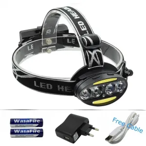8 LED Headlight USB Rechargeable Headlamp 4* XM-L T6  2*COB  2*Red LED Head Lamp Light Flashlight Torch   18650 Battery Charger