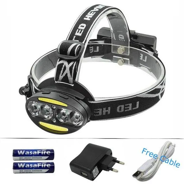 8 LED Headlight USB Rechargeable Headlamp 4* XM-L T6  2*COB  2*Red LED Head Lamp Light Flashlight Torch   18650 Battery Charger