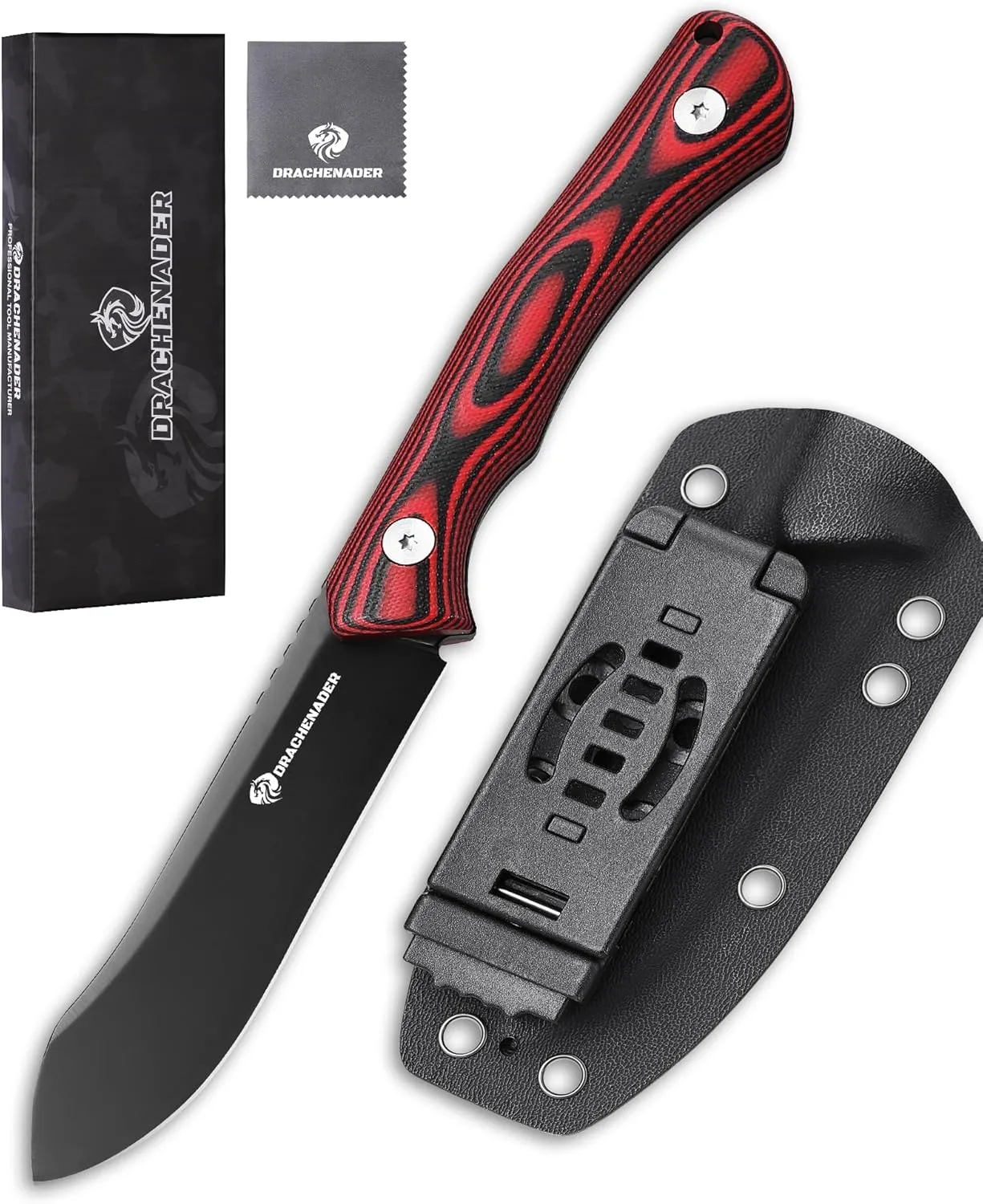 8.23-Inch Tactical Fixed Blade Hunting Skinning Knife RED-ROCK, D2 Steel Blade Survival Knife with Horizontal Carry Kydex Sheath, G10 Handle for Men