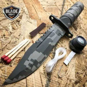 8.5" Military Camo Tactical Fishing Hunting Knife Survival Kit Blade w/ Sheath