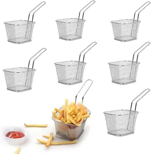 8pcs Mini Square Fry Bakests French Fries Basket 4.1x3.3x2.6Inches Table Serving Frying Chips Baskets, French Fry Holder for Kitchen Restaurant Party Barbecue(Silver)