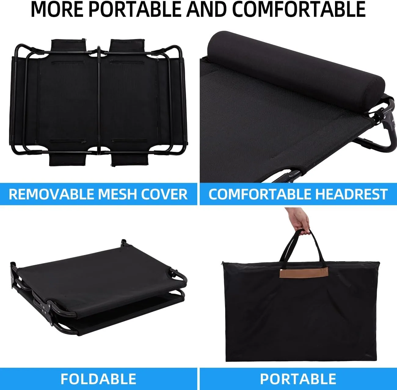 ABE Outdoor Dog Bed,Dog Cot,Dog Beds Large Sized Dog,Raised Dog Bed,Cooling Dog Bed,Elevated Dog Bed,Outside Dog Bed Off Ground,Outdoor Pet Bed (X-Large), black