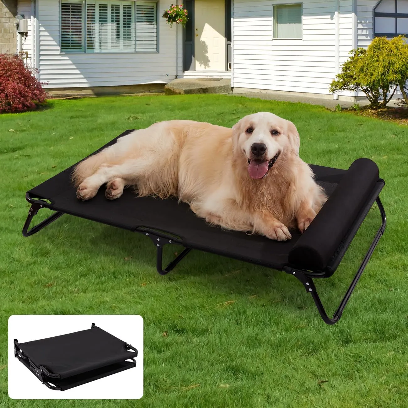 ABE Outdoor Dog Bed,Dog Cot,Dog Beds Large Sized Dog,Raised Dog Bed,Cooling Dog Bed,Elevated Dog Bed,Outside Dog Bed Off Ground,Outdoor Pet Bed (X-Large), black