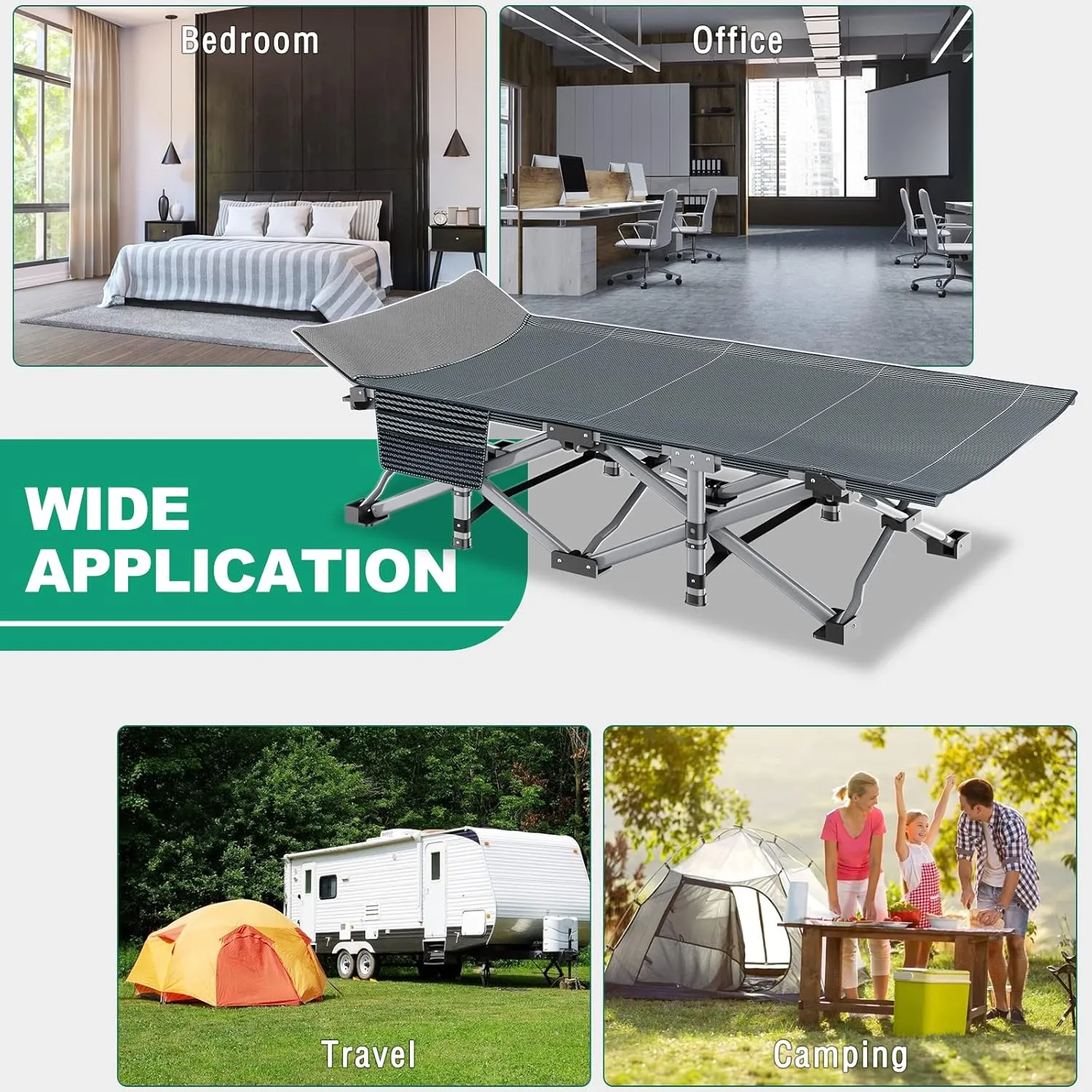 ABORON 2PK Folding Camping Cot for Adults, Double Layer 1200D, 500lb Capacity, Heavy Duty Guest Cot with Mat & Carrying Bag for Indoor & Outdoor Use
