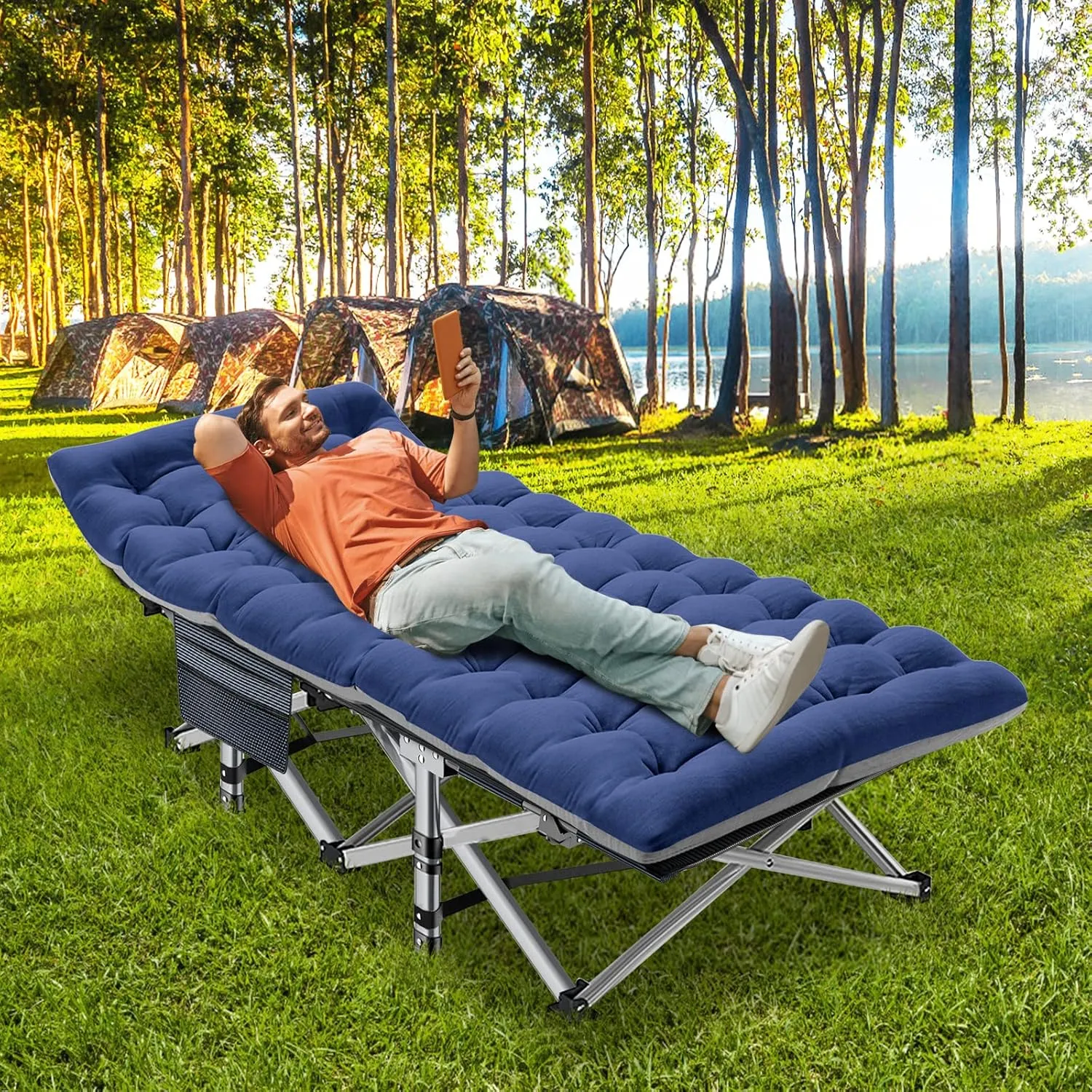 ABORON 2PK Folding Camping Cot for Adults, Double Layer 1200D, 500lb Capacity, Heavy Duty Guest Cot with Mat & Carrying Bag for Indoor & Outdoor Use