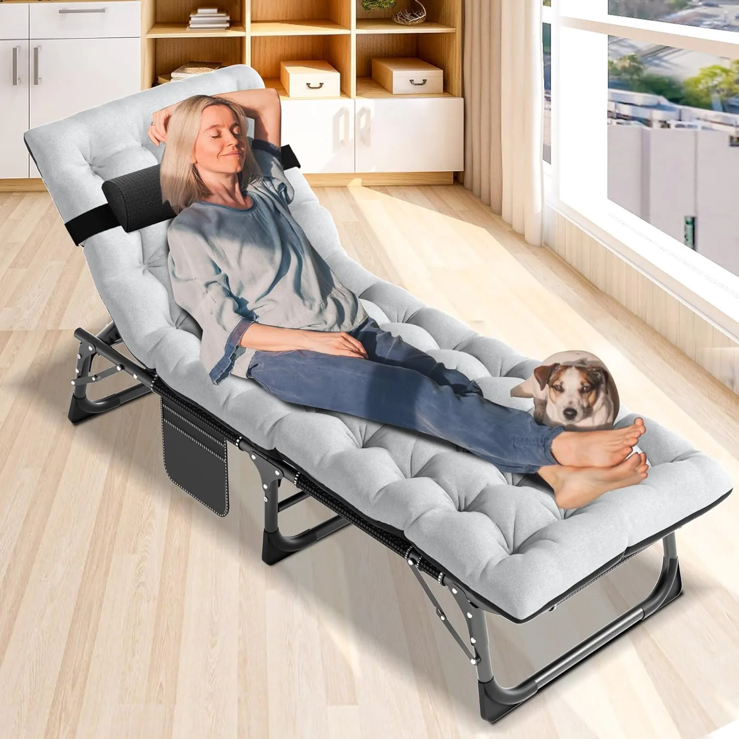 ABORON Folding Camping Cot for Adults, Heavy Duty 3-in-1 Bed for Guest Sleeping, Adjustable Double-Layer 1200D with Mattress & Carrying Bag for Home, Office, Vacation, Hospital Use