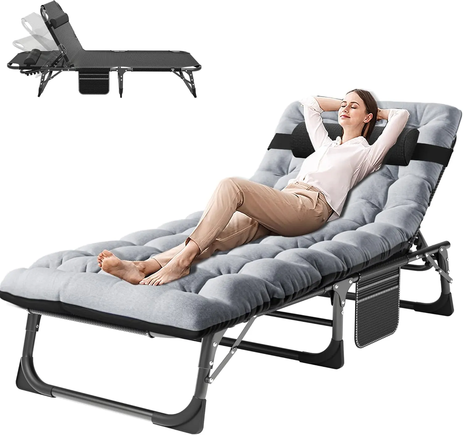 ABORON Folding Camping Cot for Adults, Heavy Duty 3-in-1 Bed for Guest Sleeping, Adjustable Double-Layer 1200D with Mattress & Carrying Bag for Home, Office, Vacation, Hospital Use