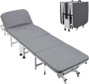 Adjustable Portable Cots for Sleeping, 4-Fold Storage Design Guest Bed, Outdoor Lounge Chair, Folding Sleeping Bed, Sleeping Cots for Sunbathing, Camping, Pool, Beach, Patio, Office Grey