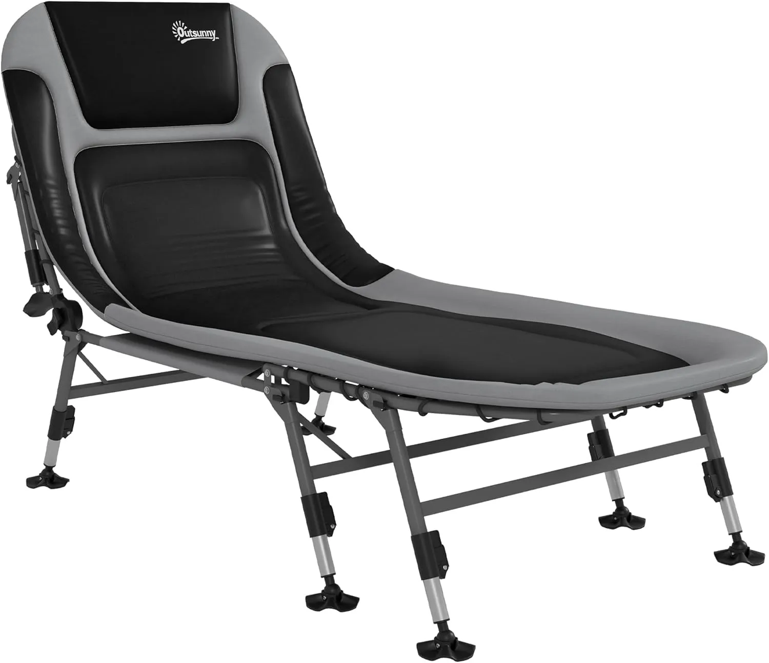 Adjustable Reclining Camping Cot with Padded Cushions and Pillow, Heavy Duty Portable Lounger for Adults, 400 lbs Capacity, Gray
