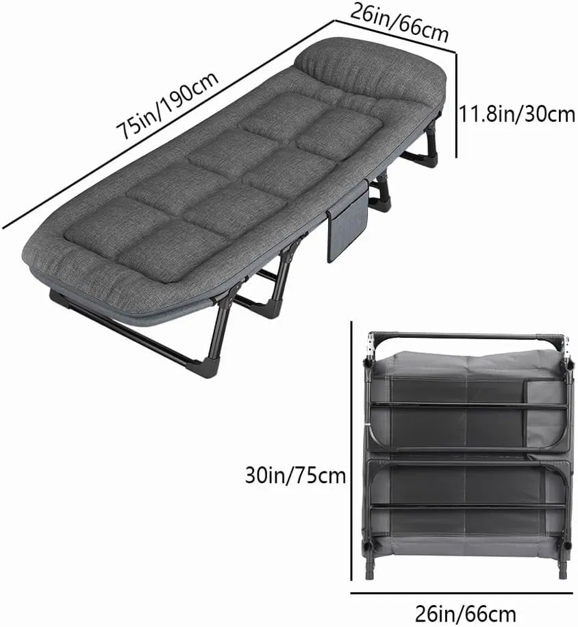 Adult Camping Bed,6-Speed Adjustable Portable Sleeping Bed with Headrest Free Installation,Suitable for Outdoor Camping and Indoor Lunch Breaks (75x26in)