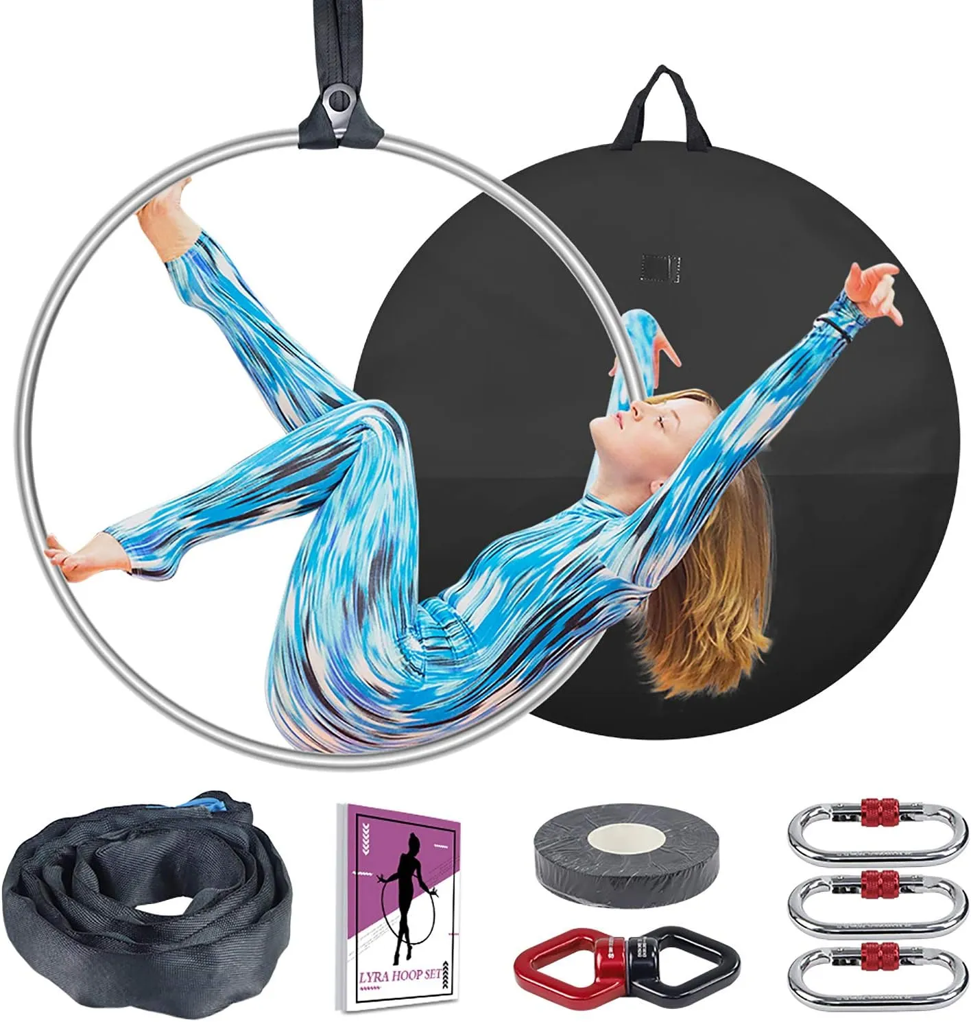 Aerial Hoop, Lyra Hoop Set Stainless 85cm/90cm Single Point Hoops Circus for Beginners Professionals, Aerial Ring Kit with Rigging Carry Bag, Aerial Yoga Equipment, Will 660 LBS (300KG)