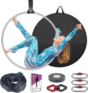 Aerial Hoop, Lyra Hoop Set Stainless 85cm/90cm Single Point Hoops Circus for Beginners Professionals, Aerial Ring Kit with Rigging Carry Bag, Aerial Yoga Equipment, Will 660 LBS (300KG)