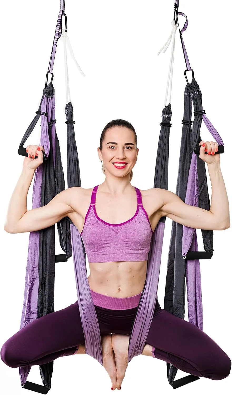 Aerial Yoga Swing Set - Yoga Hammock Hanging Swing - Aerial Sling Inversion Fly Kit - Acro Yoga Inversion Tool - Antigravity Yoga Sling - Suspension Trapeze (Lilac-Grey)