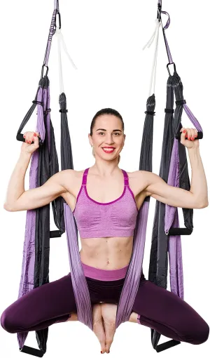 Aerial Yoga Swing Set - Yoga Hammock Hanging Swing - Aerial Sling Inversion Fly Kit - Acro Yoga Inversion Tool - Antigravity Yoga Sling - Suspension Trapeze (Lilac-Grey)