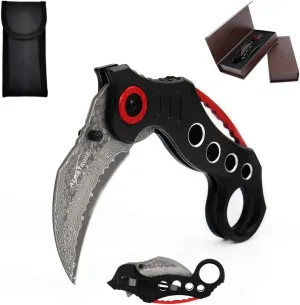 ALBATROSS Damascus Steel Folding Pocket Knife - Karambit Claw Knife with 71-Layer Forged Blade - Tactical Survival Tool for Camping, Hiking, Outdoor & Indoor Activities (5.5" Closed)
