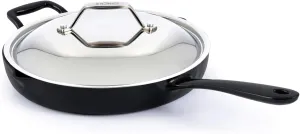 All-Clad Cast Iron Skillet - 12” Enameled Cast Iron Pan with Lid, Enamel Coating, Grill, Oven Safe up to 650°F & Compatible with All Stovetops (Gas, Electric & Induction), Easy-Clean Frying Pan, Black