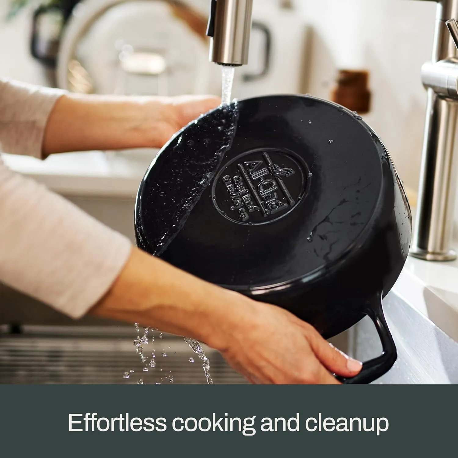 All-Clad Cast Iron Skillet - 12” Enameled Cast Iron Pan with Lid, Enamel Coating, Grill, Oven Safe up to 650°F & Compatible with All Stovetops (Gas, Electric & Induction), Easy-Clean Frying Pan, Black