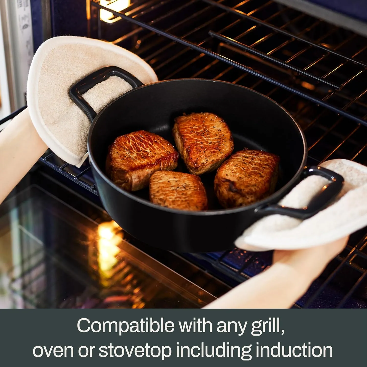 All-Clad Cast Iron Skillet - 12” Enameled Cast Iron Pan with Lid, Enamel Coating, Grill, Oven Safe up to 650°F & Compatible with All Stovetops (Gas, Electric & Induction), Easy-Clean Frying Pan, Black