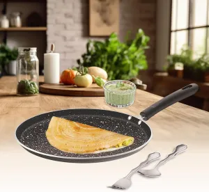 AmericanStandard 11/12 Inch Nonstick Crepe Pan – Flat Dosa Tawa Skillet with Spoon, 4mm Thick, 5-Layer Coating, PFOA-Free, Roti/Tortilla/Egg/Omelet Pan – Works on All Cooktops